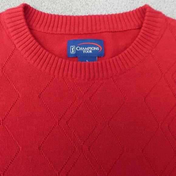 Champion Other - Vintage Champions Tour Mens Red Sweater Diamond Knit Crew Neck Cotton L